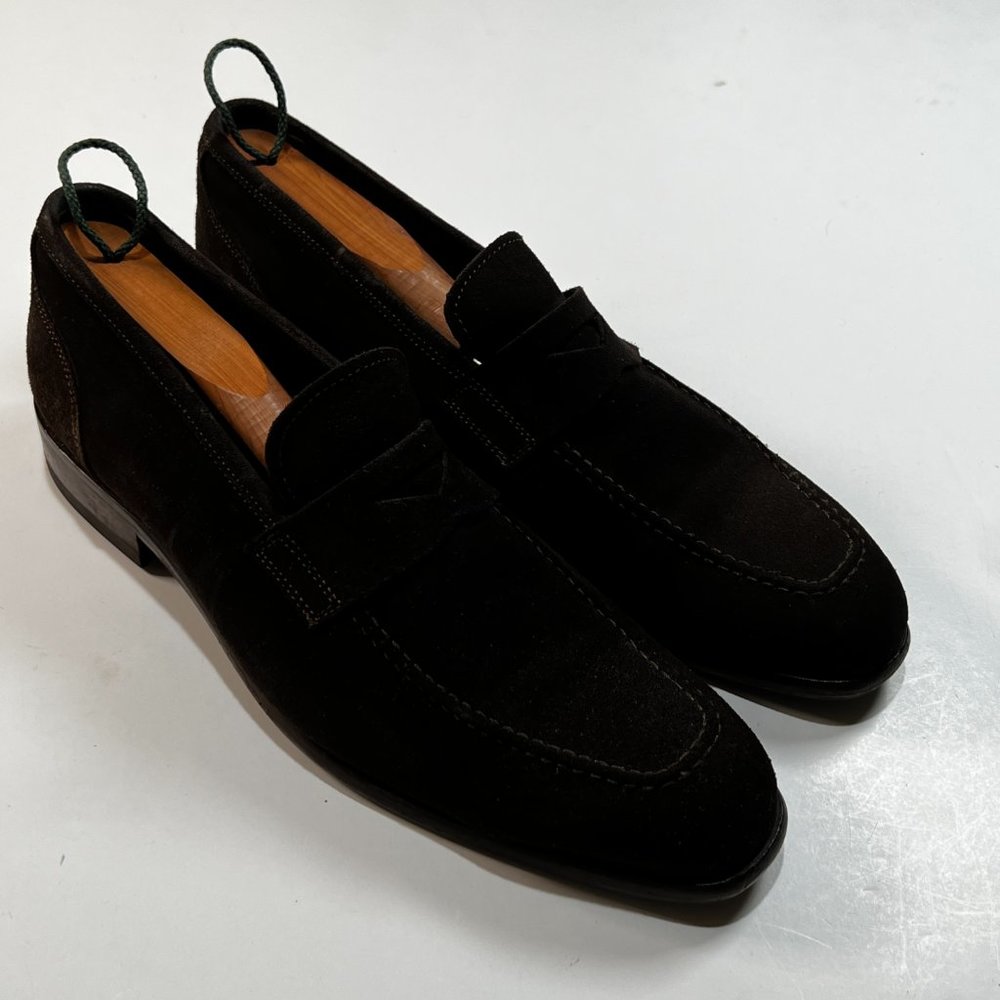 Saks Fifth Avenue Mens 9.5 M Vero Cuoio Suede Leather Loafer Italy + Shoe Trees